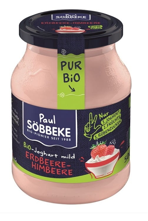 Sahnejoghurt Erdbeere - Himbeere (38% Fett in Milch) BIO 500 g (Glas) - SOBBEKE