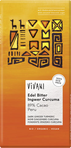Dunkle Schokolade mit Ingwer und Kurkuma Peru 89% BIO 80 g - VIVANI