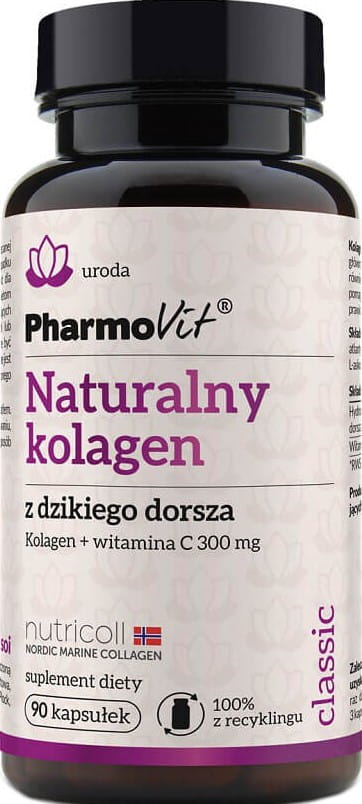 Kollagen aus wildem Kabeljau 810 mg und Vitamin C 90 mg 90 Kapseln PHARMOVIT