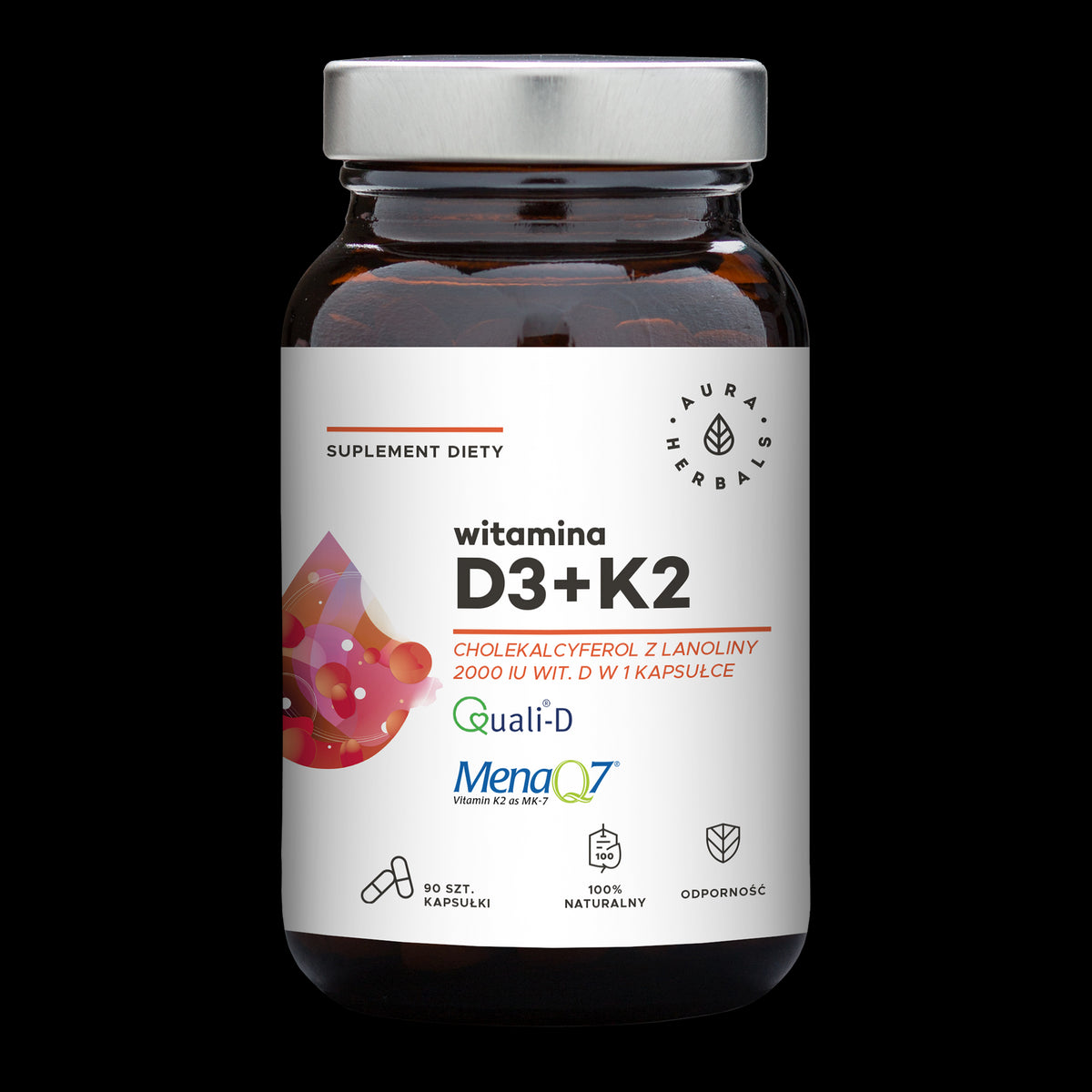 Vitamin D3 2000 IE und K2 90 Kapseln AURA HERBALS