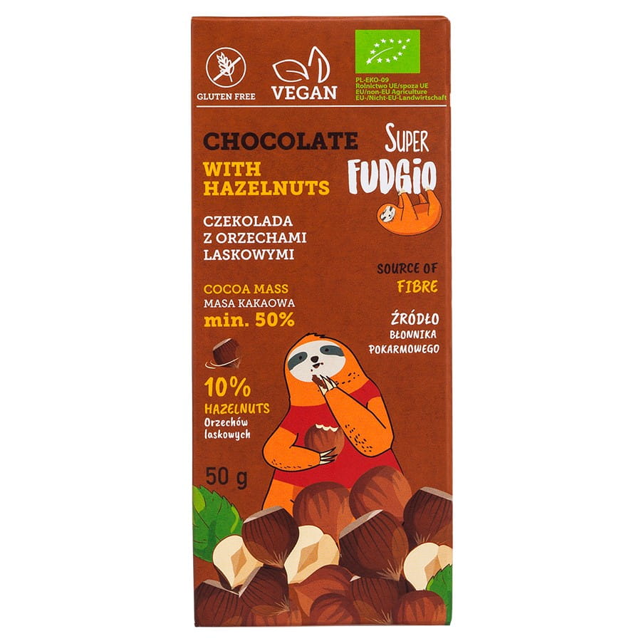 Glutenfreie Schokolade mit Haselnüssen BIO 50g SUPER FUDGIO