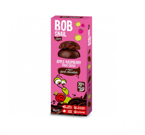 Apfel-Himbeer-Snack mit dunkler Schokolade 30 g BOB SNAIL