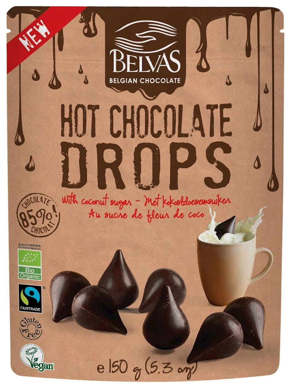 Dropsy dunkle Schokoladen für glutenfreie Milch BIO 150 g - BELVAS
